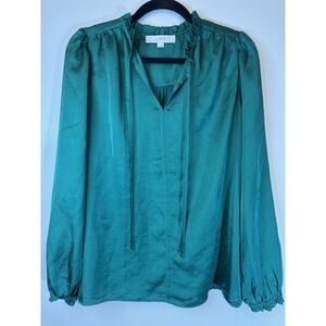 Loft Christmas Green Blouse W/Polyester Front And Knit Back For Comfort Size L‎